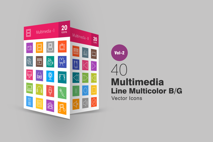 40 Multimedia Line Multicolor Icons