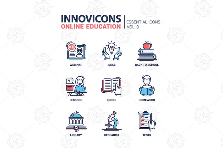 Online education line design icons set