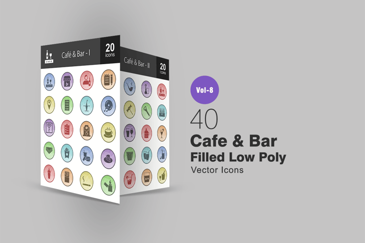 40 Cafe & Bar Filled Low Poly Icons
