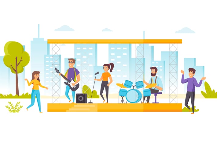 People Enjoying Music Flat Scene Situation