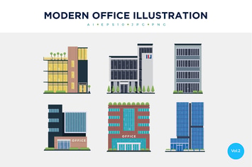 6 Modern Office Vector Illustration Set 2