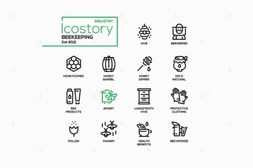 Beekeeping industry - line design style icons