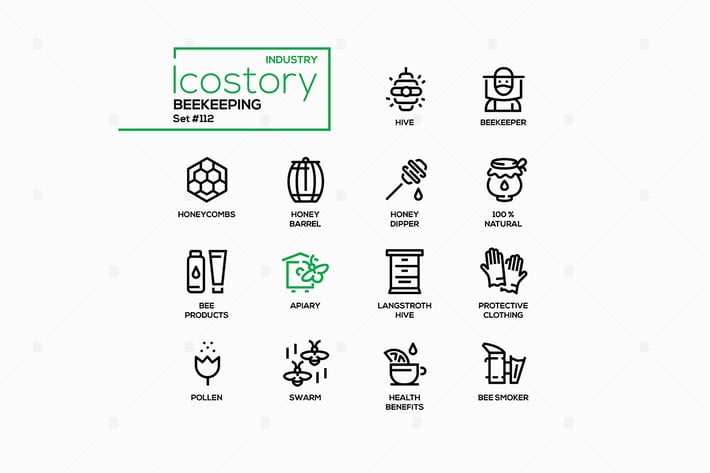 Beekeeping industry - line design style icons