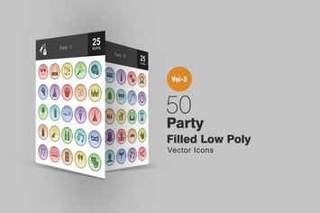 50 Party Filled Low Poly Icons