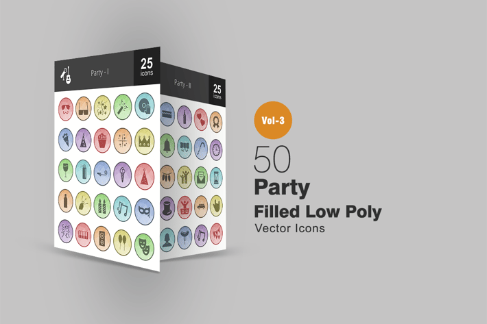 50 Party Filled Low Poly Icons