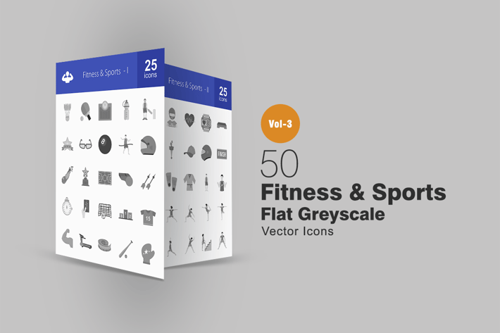50 Fitness & Sports Greyscale Icons