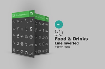 50 Food & Drinks Line Inverted Icons