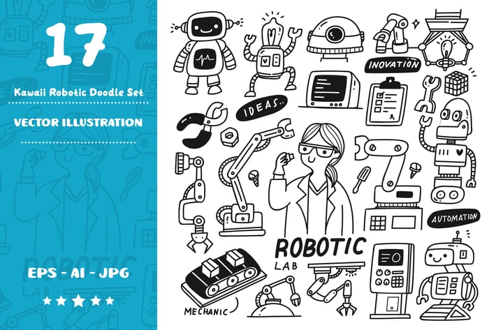 Kawaii Robotic Doodle Set