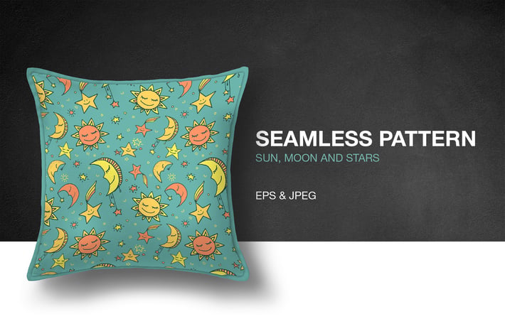 Sun, Moon and Stars Seamless Pattern