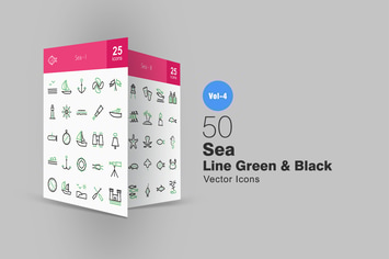 50 Sea Line Green & Black Icons