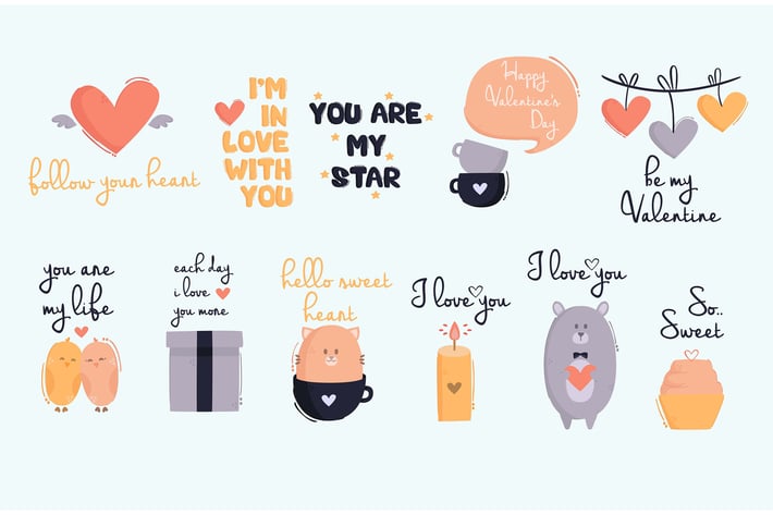 Valentine's Day Lettering Hand Drawn Illustration