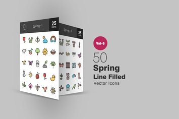 50 Spring Filled Line Icons