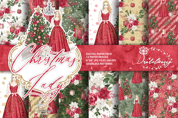 Christmas Lady digital paper pack