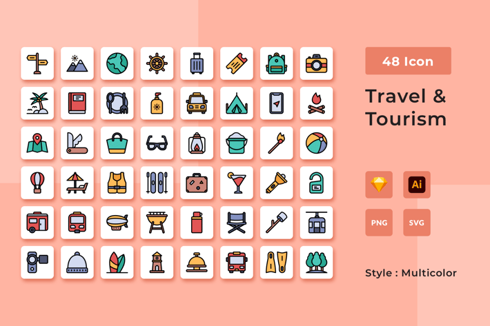 Travel & Tourism Multicolor Style Icon Pack
