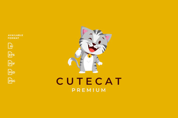 Cute Cat Thumb Up Logo Mascot