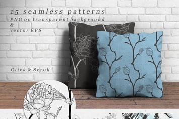 Decorative Black Hand Drawn Rustic Floral Patterns