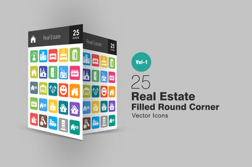 25 Real Estate Flat Round Corner Icons