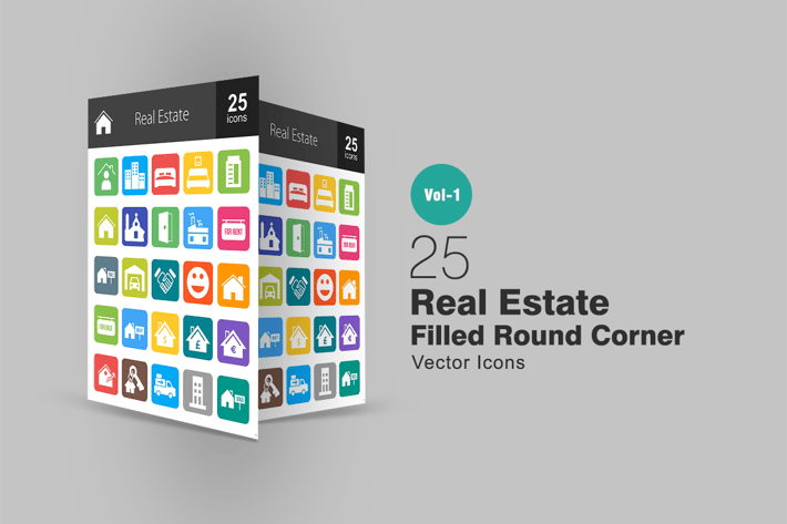 25 Real Estate Flat Round Corner Icons