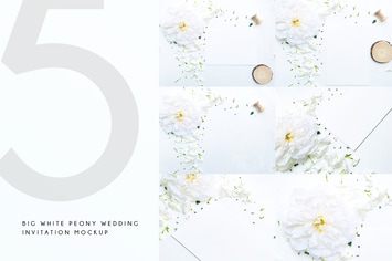 Big White Peony Wedding Invitation Mockup