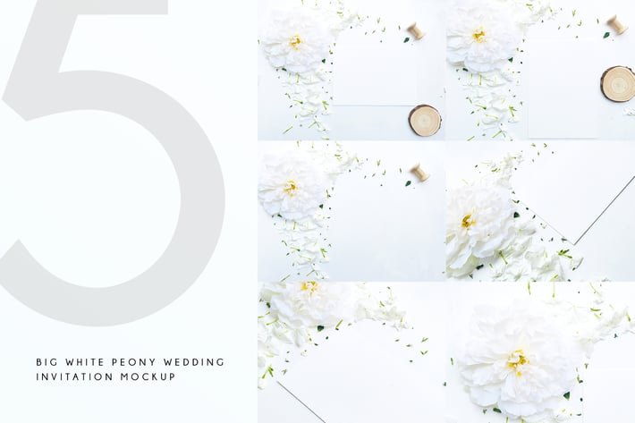 Big White Peony Wedding Invitation Mockup