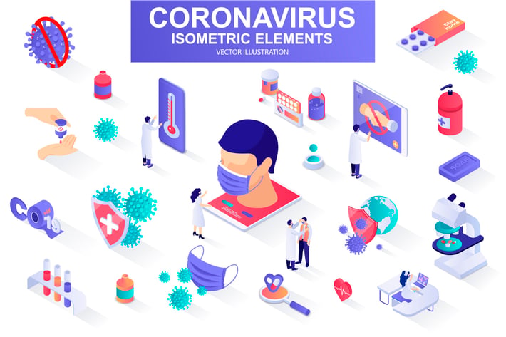 Coronavirus Isometric Design Elements