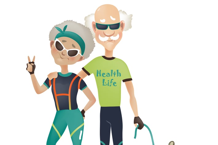 Cartoon active old couple