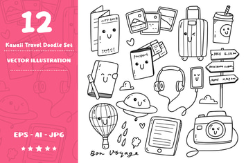 Kawaii Travel Doodle Set