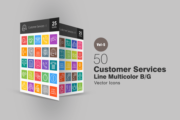 50 Customer Services Line Multicolor Icons