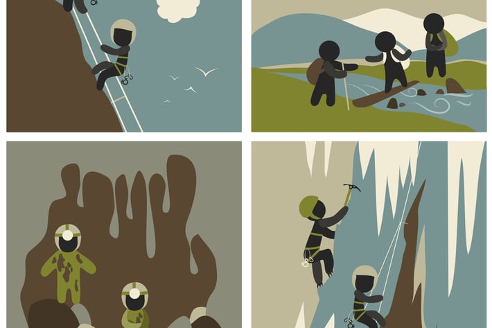 Set of vector flat style outdoor leisure pictures.