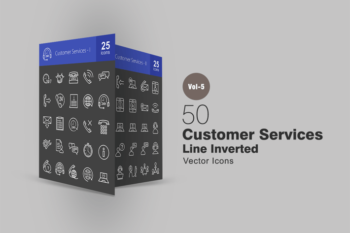 50 Customer Services Line Inverted Icons
