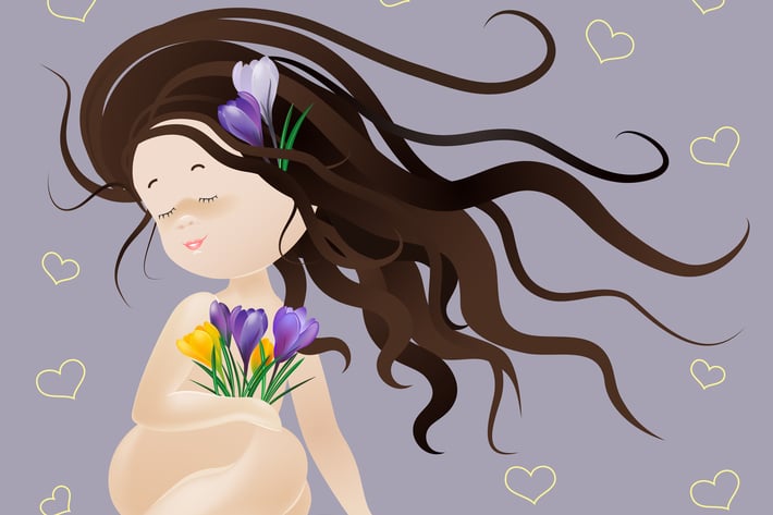 Beautiful girl with spring flowers. Vector 