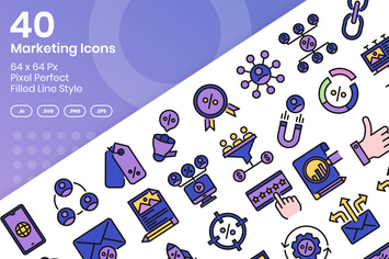 40 Marketing Icons Set - Filled Line