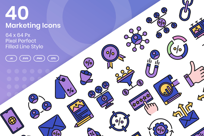 40 Marketing Icons Set - Filled Line