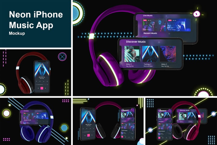 Neon iPhone Music App Mockup