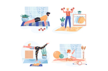 Fitness Concept Scenes Set