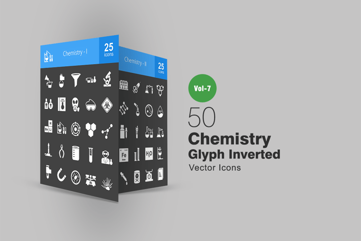 50 Chemistry Glyph Inverted Icons