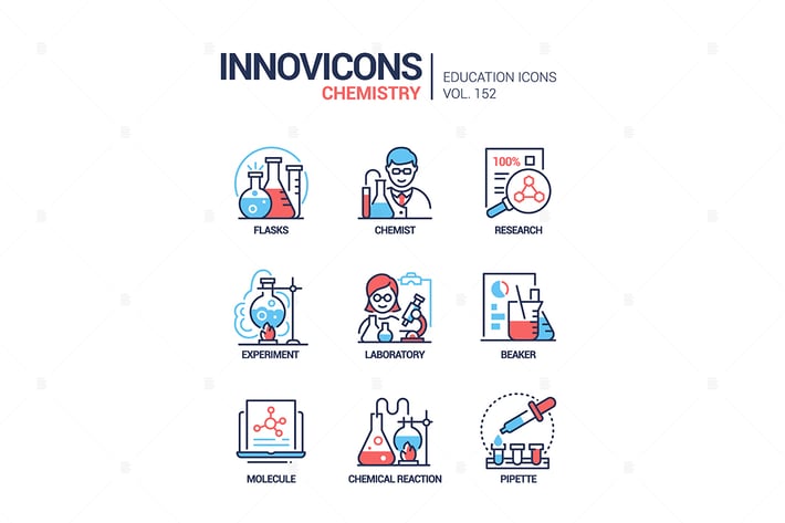 Chemistry - modern line design style icons set