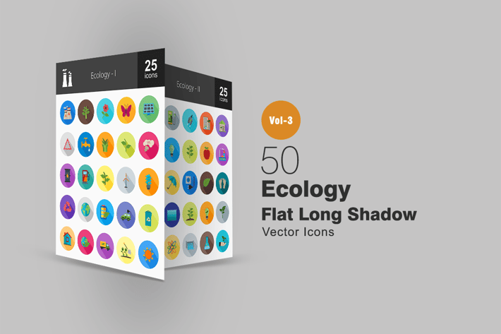 50 Ecology Flat Shadowed Icons