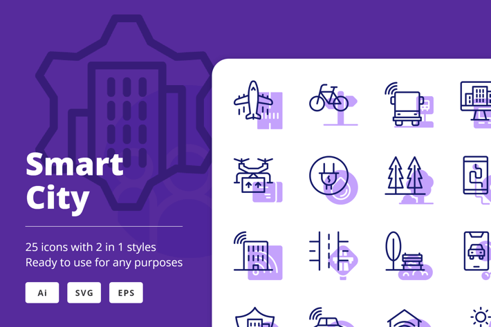 Smart City Icons (Line and Solid)