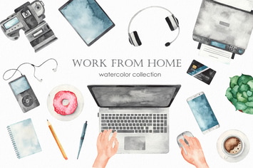 Watercolor Work from home Clipart