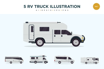 5 RV Truck Vector Illustration Set 1