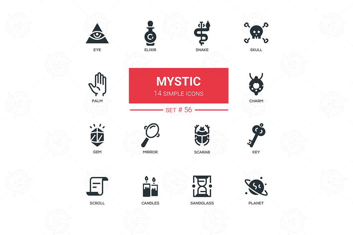Culture theme, mystic - line design icons set