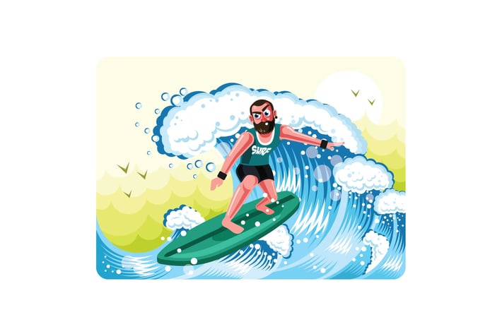 Surfers in Action Illustration Vector