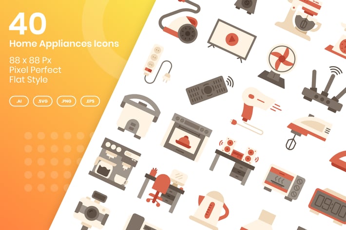 40 Home Appliances Icons Set - Flat