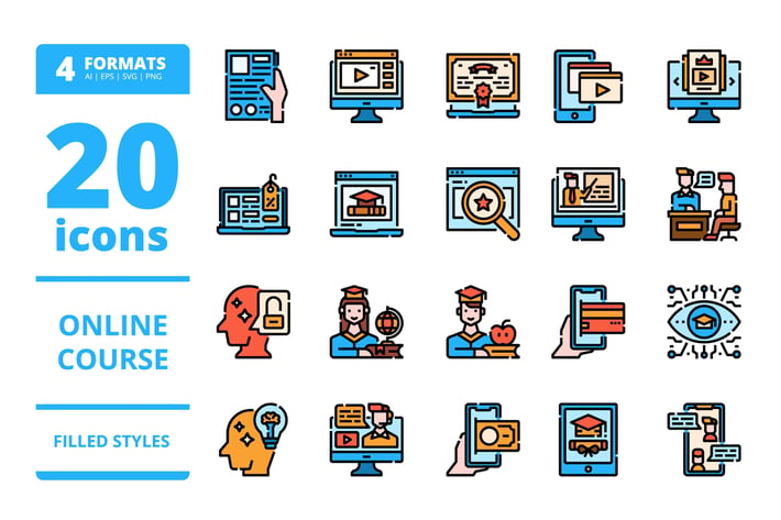 Online course Filled icons packs