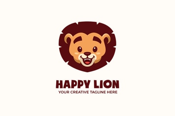 Cute Baby Lion Head Mascot Character Logo Template