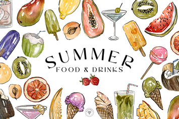 Summer Food and Drinks - Watercolor Set 