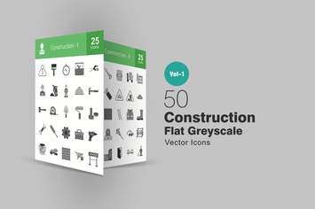50 Construction Greyscale Icons