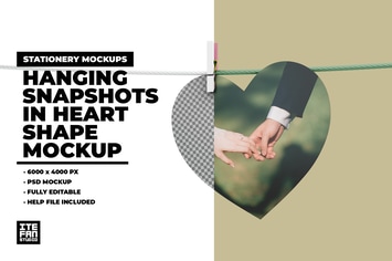 Hanging Snapshots In Heart Shape Mockup
