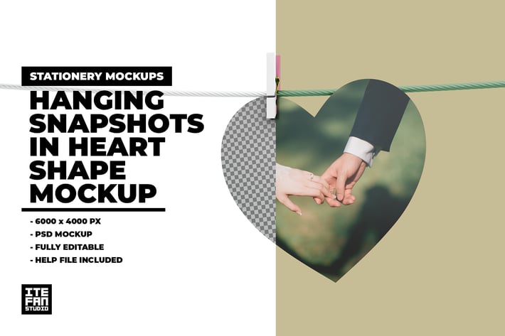 Hanging Snapshots In Heart Shape Mockup